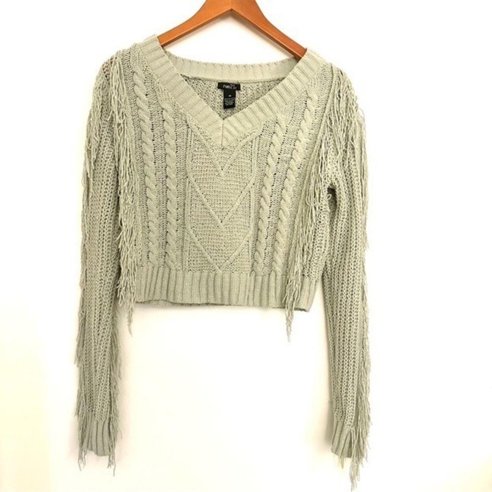 Rue21 Fringed Sage Green Cropped Sweater Size XS